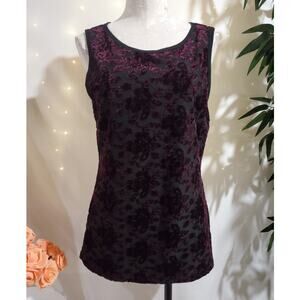 Vtg Y2K Karen Kane Flocked Velvet Dark Floral Top Size XL Whimsigoth Sparkle